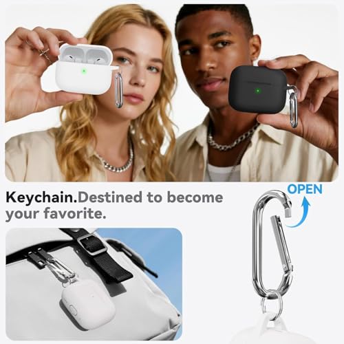 Image of Meyaar for AirPods Pro 3 Case 2025 with Cleaner Kit,Soft Silicone Protective Cases for Apple AirPods Pro 3rd Generation Case for Women Men,AirPod Pro 3 Cases Cover Accessories with Keychain(White)