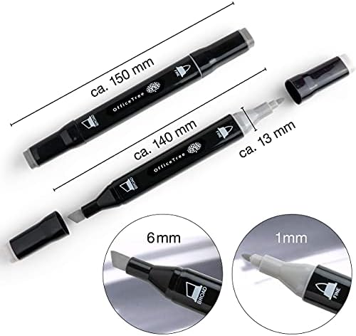 OfficeTree 30 Alcohol Marker Pens Set - 30 Shades of Gray - Alcohol Markers - Gray Colours - Twin Marker for Sketching, Coloring, Highliting, Drawing and Painting - Alcohol Based Pens Dark Colours