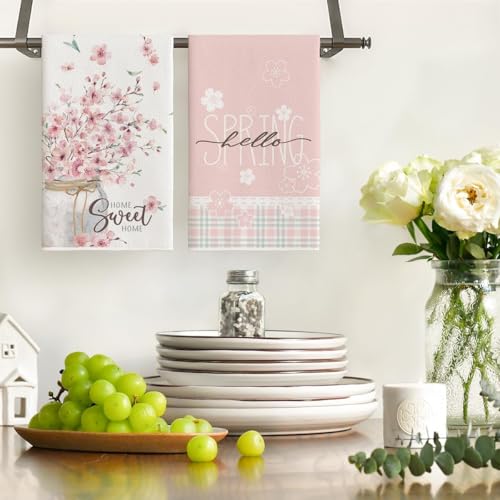 Artoid Mode Jarrón de flores de cerezo Hola Primavera, paños de cocina, 42 x 65 cm verano hogar dulce decoración del hogar toallas de poliéster juego de 4 - imagen 2