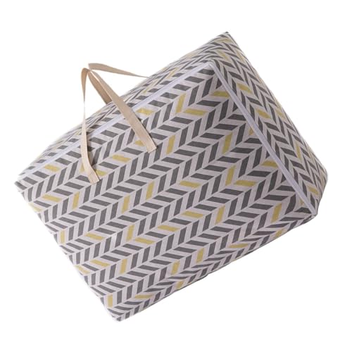 LALAFINA 1pieza Bolsa de Almacenaje para Edredones de Algodón y Lino Resistente Bolsa Grande y Gruesa para Ropa y Mantas Plegable y Espaciosa para Hogar y Mudanzas Diseño Rayas Amarillas