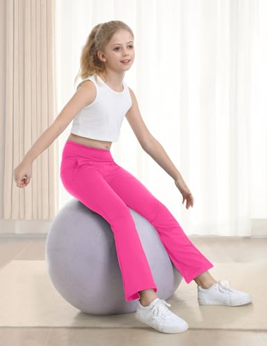 Image of Leggings with Pockets for Girls Solid Black Stretch High Waist Tummy Control Workout Dance Bootcut Yoga Pants