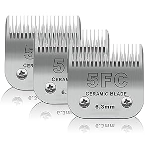 3 Pack 5FC Detachable Pet Dog Grooming Ceramic Blades,Compatible with Andis,Oster A5,Wahl KM-10 Series,Size 5FC Blade 1/4-Inch 6.3MM Cut Length