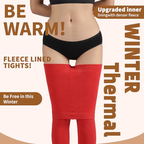 Image of DancMolly Opaque Fleece Lined Tights for Women, High Waist Warm Winter Thermal Control Top Pantyhose