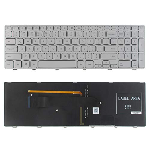 SUNMALL New Laptop Replacement Keyboard with Backlit and Frame Compatible with Dell Inspiron 15-7000 7537 Series Silver US Layout