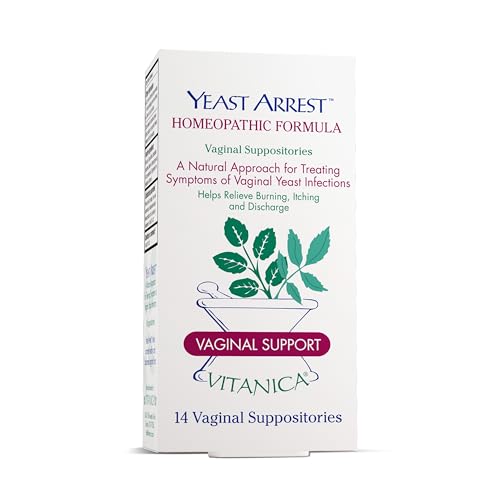 Vitanica Yeast Arrest Homeopathic Vaginal Suppositories Yeast Infection Symptoms Relieves Burning Itching & Discharge with Boric Acid Tea Tree Oil & Probiotics Vegan (Yeast Arrest Pro Logo 14)
