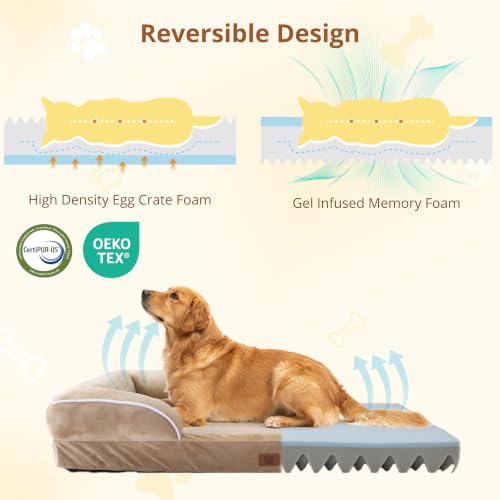 Image of EGOHOME Orthopedic Large Dog Bed with Gel Memory Foam Beige 41x27x6.5in | Dog Couch Waterproof Pet Sofa with Removable Washable Cover, Non-Slip Bottom,Indoor & Road Trip, CertiPUR-US PetsBed