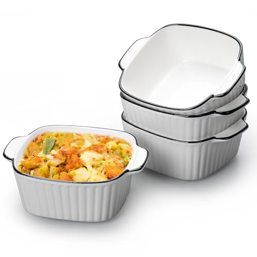 Lot de 4 petits moules en céramique, moules carrés avec poignées en céramique, petit four pour lasagnes, tiramisu, moule à pâtisserie