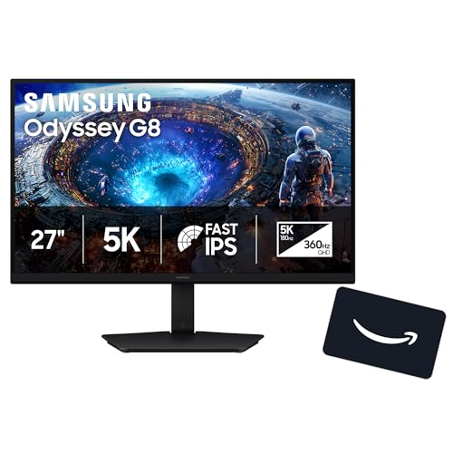 Image of Samsung 27 inch Odyssey G8 (G80HF) Gaming Monitor + $200 Amazon Gift Card - 5K Resolution, Fast IPS, 180Hz, Dual Mode QHD 360Hz, 218 PPI, DP 2.1, G-Sync Compatible, HAS /Tilt /Swivel /Pivot, LS27HG802EFXZA