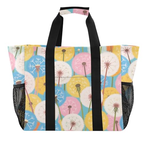 Colorful Cartoon Dandelions Utility Tote Bag For Women Collapsable Beach Bag Tote With Pockets Reusable Bags For Groceries with Handles Carrier Bags