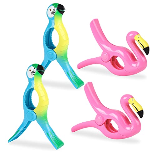 Gukasxi Beach Towel Clips Novelty Beach Towel Pegs Large Plastic Laundry Clip Clothes Pegs for Sunbeds Sun Loungers Pool Chairs Windproof Laundry Clothes Peg (4 Pack)