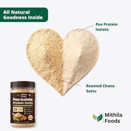 Image of MITHILA FOODS Pea Isolate Sattu 500g (Unflavoured) | 24g Protein Per Portion | Pea Protein Isolate + Sattu Blend | Vegan Dairy Free Gluten Free High Fiber | Desi Plant Protein Drink | Authentic Taste of Bihar