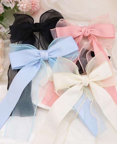 Wecoe 4 piezas moños para cabello para mujeres, clips de cintas transparentes para cabello, accesorios navideños para mujeres y niñas miniatura 7