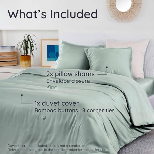 Image of Bambaw 100% Viscose Derived from Bamboo Duvet Cover King Size - 3 Piece Cooling Duvet Cover Set, Breathable & Super Soft Bedding King Size, No Comforter (Sea Glass)