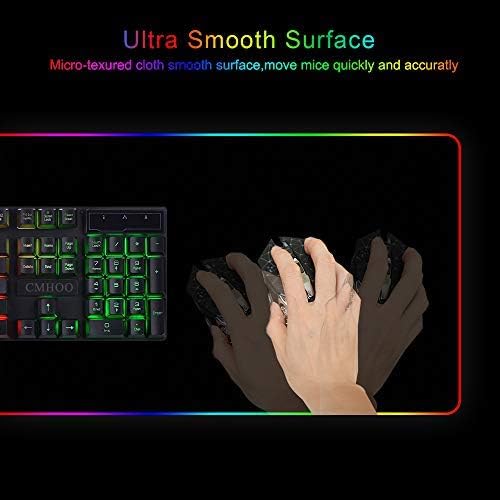 RGB Large Gaming Mouse Pad - 10 Light Modes Oversized Glowing Led Extended Mousepad, High Speed Tracking Surface Non-Slip Rubber Base (80x30 RGBhei)