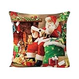 WLWLGLUCK Christmas Pillow Cover Santa Claus Throw Pillow Cover Home Decor Cute Dog and Cat Lovely Santa Pillowcase for Sofa Bed Couch,...