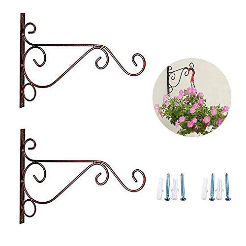 Bestenrose 2 Stück 10' Blumenampelhalter Eisen hängende Pflanzen Halterung dekorative Wand Pflanzer Kleiderbügel Haken mit schwarz Schrauben für Vogelhäuschen Laternen Windspiele(rotes Kupfer)
