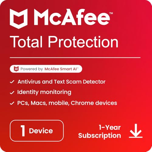 McAfee Total Protection 2025 | 1 Device, 1 Year | Antivirus Internet Security Software | Scam Protection & Identity Monitoring Included | PC/Mac/Android/iOS | Email Delivery