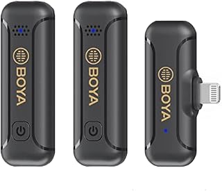 BOYA Wireless Lavalier Microphone for iPhone iPad, 2.4GHz Plug Play Lapel Clip-on Mic for Interview Video Podcast Vlog YouTube Recording (2TX+RX)