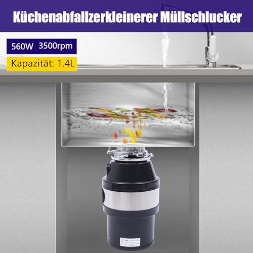 1.4L Küchenspüle Schredder,Müllpresse Müllzerkleinerer Speisehäcksler 560 Watt DHL Verarbeitung Von Lebensmittelresten wie Resten 3 1.4L Küchenspüle Schredder,Müllpresse Müllzerkleinerer Speisehäcksler 560 Watt DHL Verarbeitung Von Lebensmittelresten wie Resten