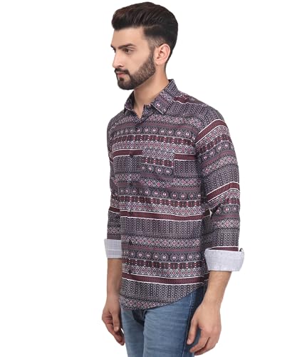 Image of TB Trybuy.in Fusion Men's Printed Full Sleeve Casual Linen Shirt