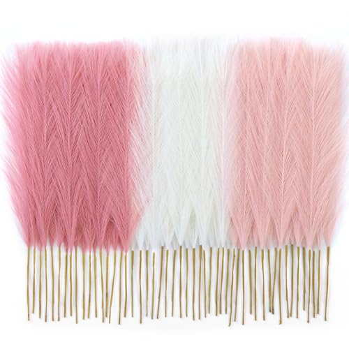 Faylifeway 50pcs Pampas Grass 17in, Blush Pink Pampas Grass Decor, Artificial Fluffy Pink Decor Flowers for Home Room Birthday Bathroom Party Wall (Blush & Cream & Pink)