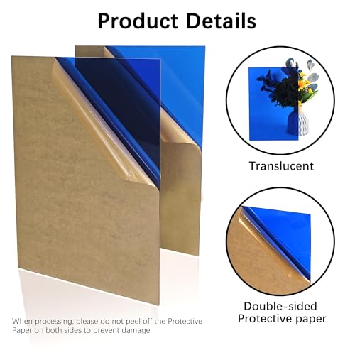 Image of Translucent Blue Acrylic Sheets 8 * 12 inch 1 /8 inch Thick (2.8~3mm) Red Transparent Cast Acrylic Plexiglass Board for Sign, DIY Project, Laser Cutting, Wedding, Craft, Picture Frame, Engraving(2 Pieces)