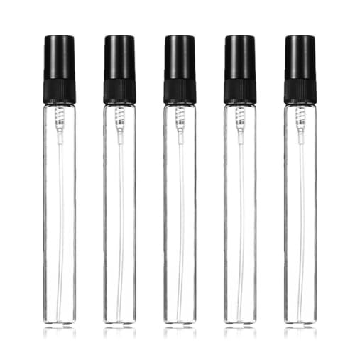 LIXSAZSE 5 piezas de accesorios de almacenamiento botellas pulverizadoras, contenedor subpaquete, soporte almacenamiento botellas líquidas, atomizadores Perfume, Negro, 10ml Pulverizador trasero