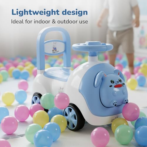 Image of Lifelong Bunny Manual Push Ride-On Toy Car with Back Support for Boys & Girls 1-4 Yrs, Distraction-Free, Non-Musical, Easy Installation, 50kg Capacity, Steering Wheel, Storage (LLCBBR03)