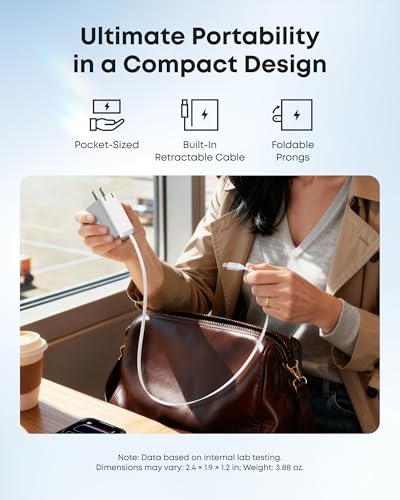 Image of Anker Nano Retractable USB C Charger Block, Compact 35W Phone Charger | 2-Port Charger with Durable Built-in Anker InstaCord Retractable Cable, for iPhone 17 /16 /15, iPad(White,Non-Battery)