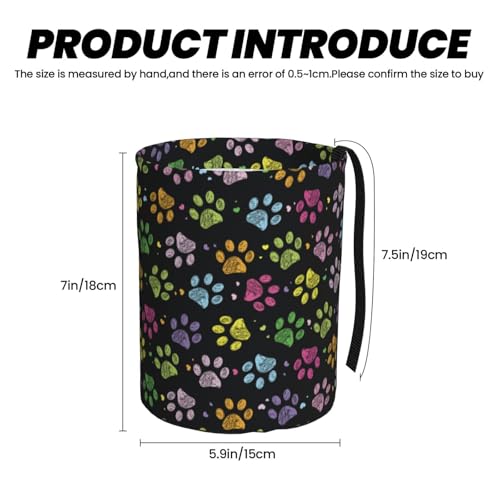 Image of Car Garbage Bag Colorful Paw Print Mini Car Trash Bin Portable Collapsible Waterproof Rubbish Bag for Car Accessories Back Front Seat Cup Holder