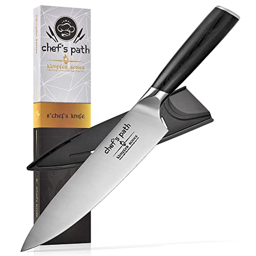 Chef's Path Premium Küchenmesser scharf aus Edelstahl & Pakka Holz, Ideales Kochmesser Profi Messer, Chefmesser & Alternative zu Damastmesser Cover