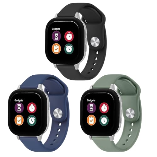 Vancle 3 Pack Silicone Bands Compatible with Gabb Watch 3e 3 2 1/Gizmo Watch 3 2 1 Cosmo JrTrack 5/4/3/2 SE/2/JrTrack Band 20mm Waterproof Silicone Wrist Strap (Black/Navy Blue/Green)