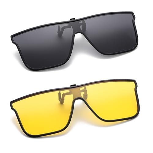 Image of Hifot Clip on Sunglasses 2 Pack, Polarized Lens Fit Over Prescription Glasses, Flip up Rimless Sunglasses