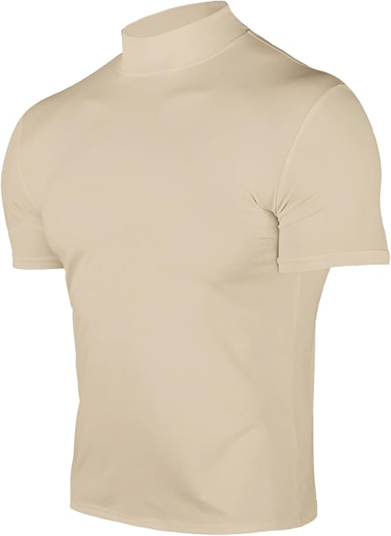 HJINGSUN Turtleneck Shirts for Men Solid Mock Neck Muscle Tshirts Slim Lightweight Short Sleeve Undershirt Fall Basic Tee Top