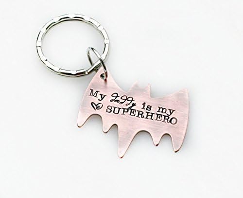 Handmade Personalized Superhero Copper Bat Keychain - Hand Stamped Key Chain