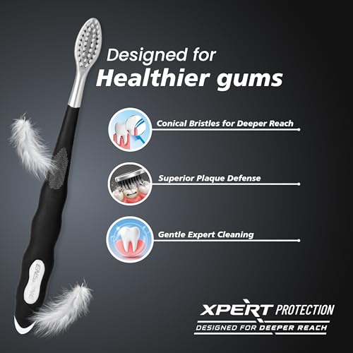 Image of Enshine Expert Protection Toothbrush for Adults - Pack of 3 | Double-Tapered Ultra Soft PBT Bristles | Premium Tooth Brush Set for Sensitive Gums | Deep Gum-Line Plaque Removal | Manual Toothbrush with Non-Slip Grip Multicolor