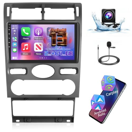 [2+64G] Autoradio Android 13 pour Ford Mondeo 2004-2007 avec sans Fil Carplay & Android Auto, Radio Tactile 9 Pouces avec WiFi GPS Mirror Link DSP FM/RDS Radio...