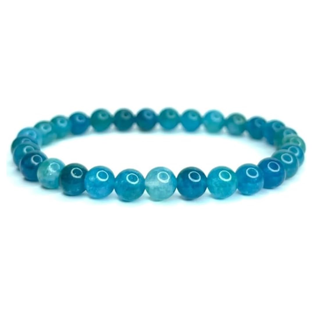 Bracelet En Apatite Bleue Naturelle - Perles 6mm - Cordon élastique - Unisexe - Cadeau Sérénité, Anniversaire - Bijou Minéral énergétique