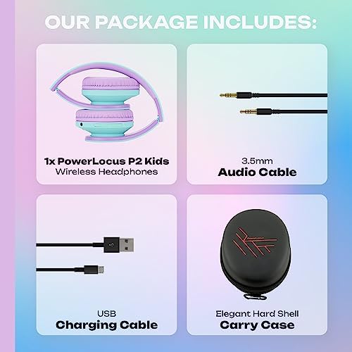 PowerLocus Kids Headphones Over-Ear, Bluetooth Wireless Headphones for Kids,with Microphone, Safe 85DB Volume Limited, Foldable with Carry Case, Audio Cable, Micro SD mode for Online Classes,PC,Phones — view 7
