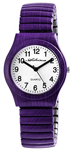 Adrina Damen-Uhr Edelstahl Zugarmband lila große Ziffern Länge 18 cm Durchmesser 34 mm Breite 18 mm Geschenke für Frauen Adrina Damen-Uhr Edelstahl Zugarmband lila große Ziffern Länge 18 cm Durchmesser 34 mm Breite 18 mm Geschenke für Frauen