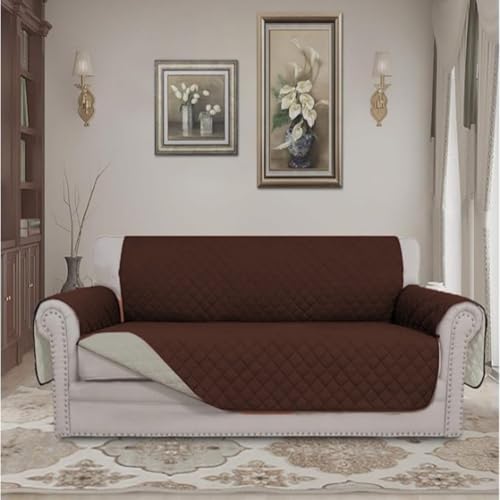 Housse de causeuse réversible marron lot de 3 protège canapé imperméable matelassé - 6