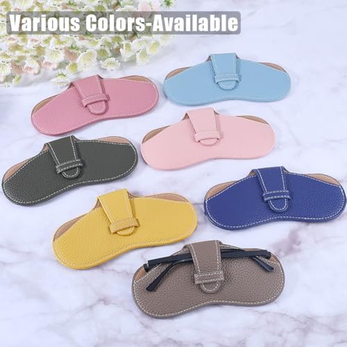 Image of CREATCABIN Leather Glasses Case Slim Sunglasses Pouch Lightweight Travel Portable Squeeze Top Soft Eyeglasses Cover Holder with Soft Cleaning Cloth for Family Friends Holiday Vacation 6.9x3.4 Inch