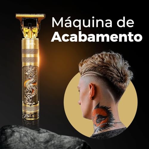 Máquina Profissional Dragão Acabamento Sem Fio Cabelo Barba Pezinho Personalizada Com Limitador de L
