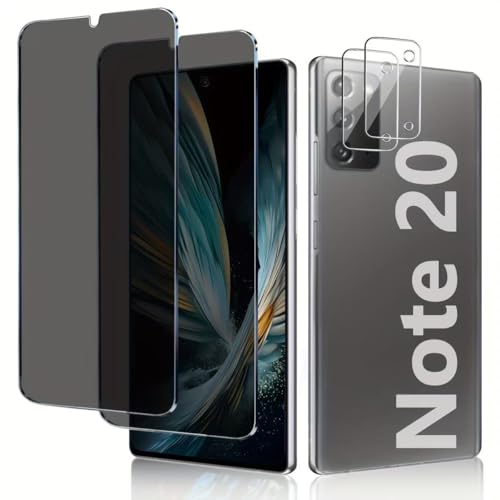 [2 Pack] Galaxy Note 20 Privacy Screen Protector, 2 Pack Camera Lens Protector,Tempered 9H Hardness Easy Install Anti-Scratch Anti-Fingerprint Anti-Spy Screen Protector for Galaxy Note 20 6.7 Inch