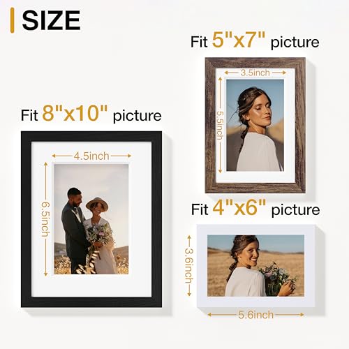 Image of Vittanly Picture Frames Set of 10, Picture Frames Collage Wall Decor with Two 8x10, Four 5x7, and Four 4x6 Photo Frames, Gallery Wall Frame Set for Wall or Tabletop Display, Black, Brown and White