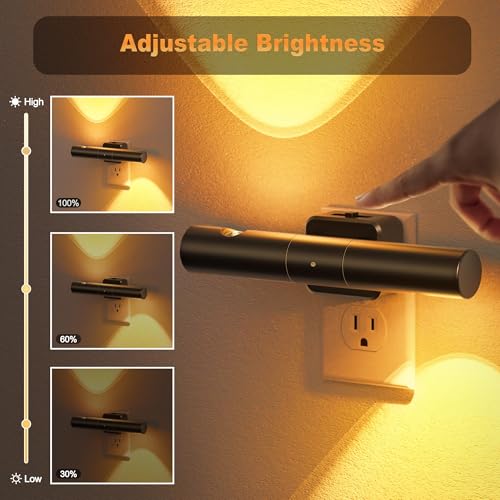 Image of JandCase LED Amber Night Light, 180 Rotatable Night Lights Plug into Wall, 0-100LM Adjustable Brightness with Dusk-to-Dawn Sensor, Dimmable Night Lights for Bathroom Hallway Bedroom Stairway, 2 Pack