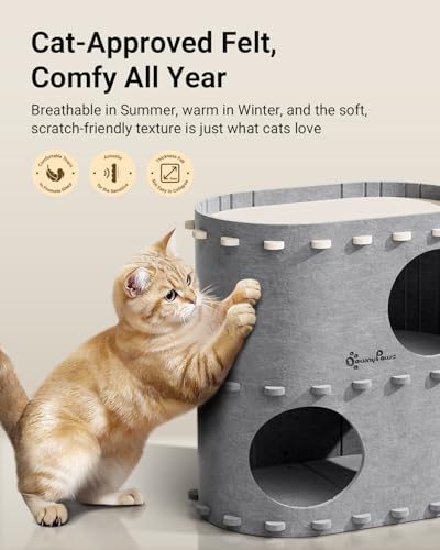 Niche pour chat à 2 étages avec double couchage superposé gris clair - 5