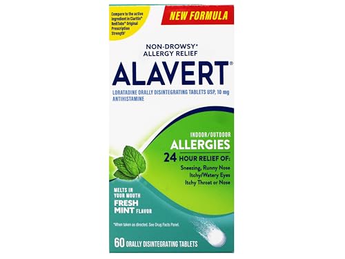 Alavert Allergy 24-Hour Relief, Flavor Orally Disintegrating Tablets, Non-Drowsy, Antihistamine, Fresh Mint, 60 Count