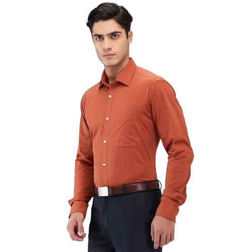 Image of Raymond Men Slim Fit Solid Pattern Pure Cotton Semi Cutaway Collar Full Sleeve Formal Shirt