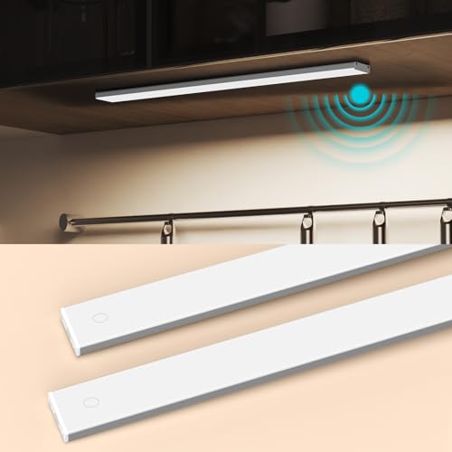 15.7 inches Full Screen Bright Motion Sensor Light Indoor, Rechargeable Under Cabinet Lighting, Quick Setup, 3 Color Temps and Stepless Dimming LED Under Cabinet Lights 2 Pack